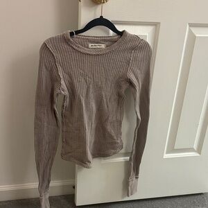 Free People Taupe Ribbed Long Sleeve Top